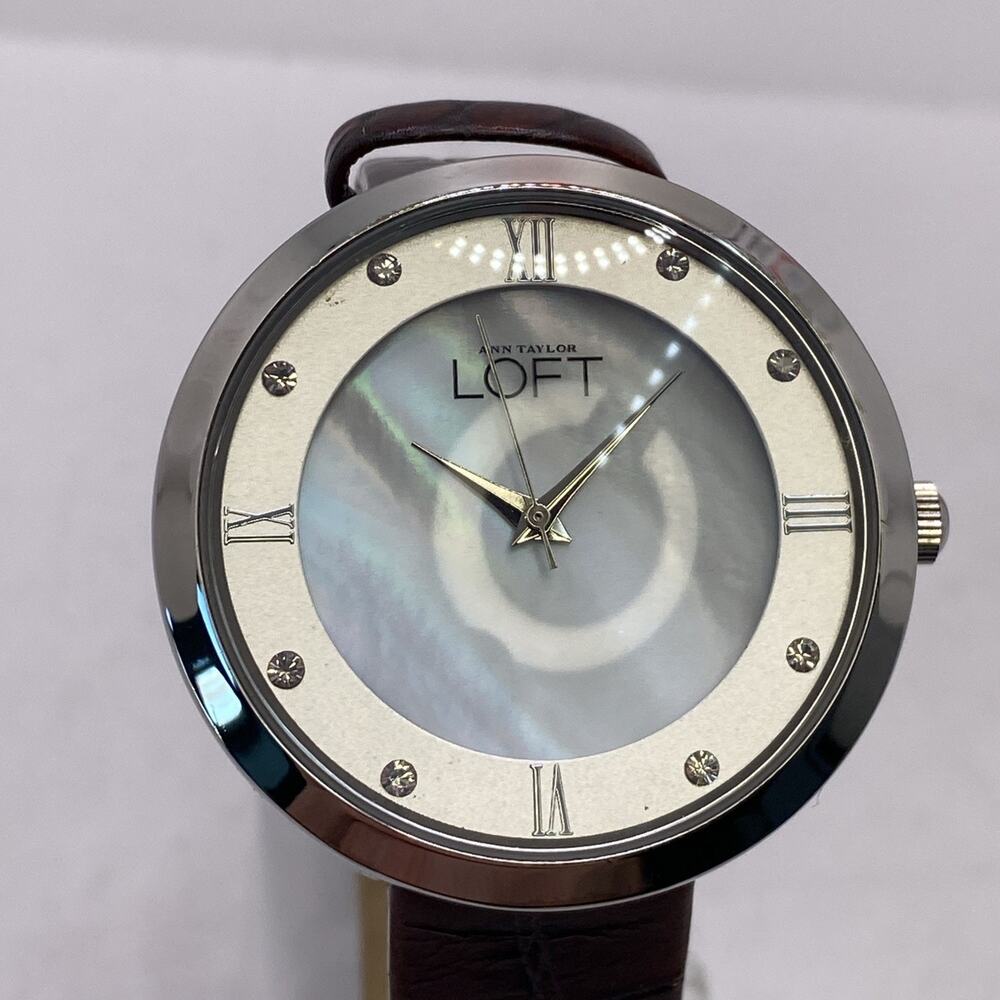 Ann Taylor Loft Womens Mother Of Pearl Leather Watch Works New Battery